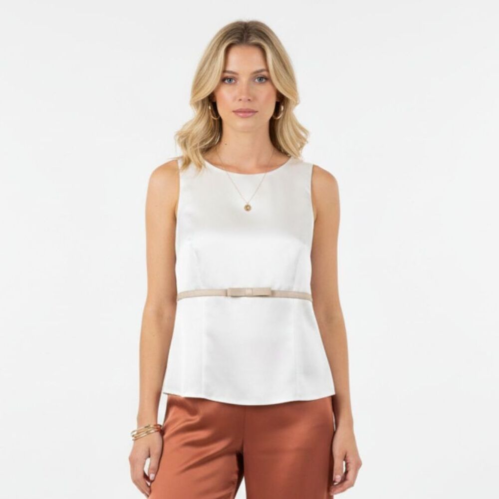Alfred Angelo White & Tan Satin Sleeveless Top 4